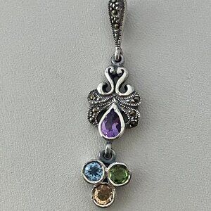 Multi-Gem 925 Sterling Silver Dangle Pendant
